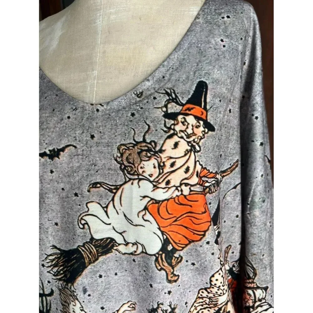 Vintage Halloween Long Sleeve Shirt Witches Jack O Lanterns All Hallows Eve 5XL